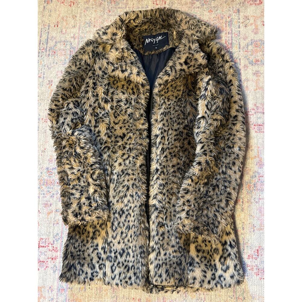 Nasty Gal Faux Fur Leopard Print Teddy Jacket in Brown and Black